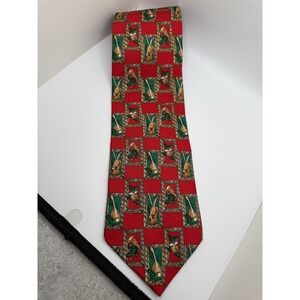 Hallmark Christmas Tie Musical Instruments Violin Horn Drum Red Green Holiday